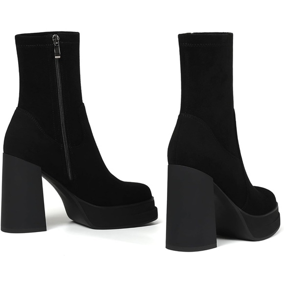 Black Platform Suede Ankle Boots | Women’s 7 | Chunky Heel - Picture 7 of 10
